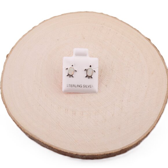 Women's Sterling Silver Jewelry Turtle Stud Fashion Earrings with Opal Accents** - Picture 5 of 12